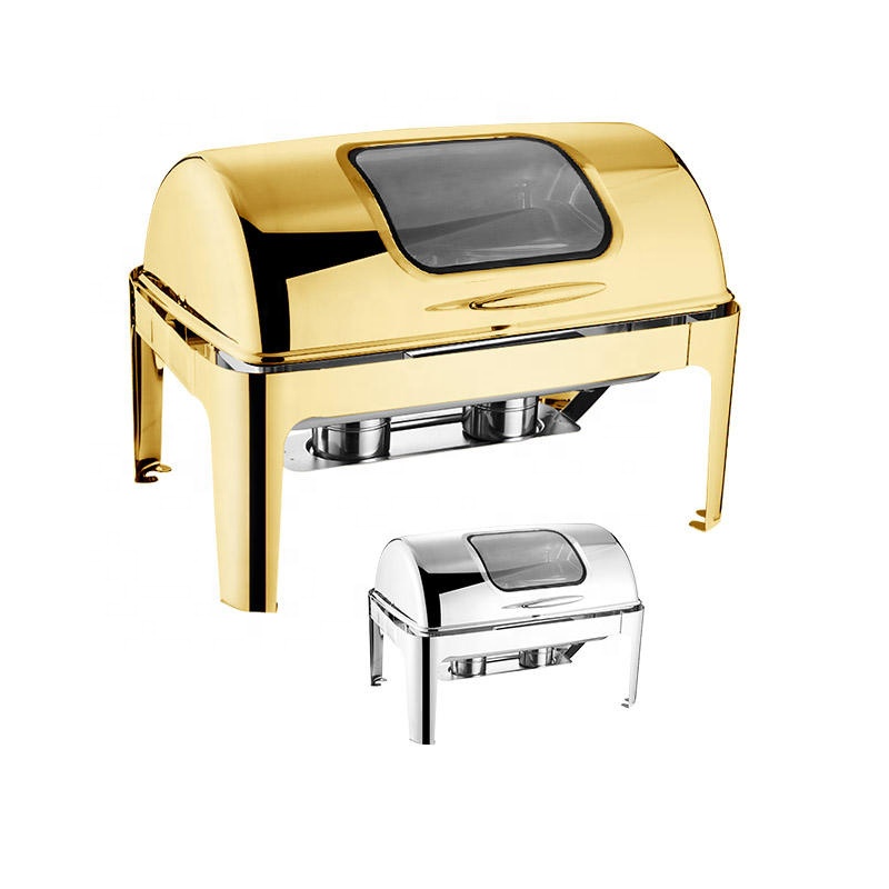 Kitchen Gadgets Set - 高級長方形ロールトップステンレス製シャフィンディッシュ9L大容量装飾ビュッフェセットシルバーホテルレストラン向け