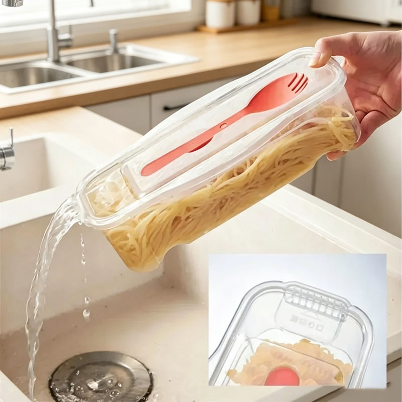 Kitchen Gadgets You Need - 1300ML電子レンジ麺調理器、ストレーナー付き食品調理ボックス、サラダスプーン、蒸し器、スパゲッティポット、キッチンアクセサリー