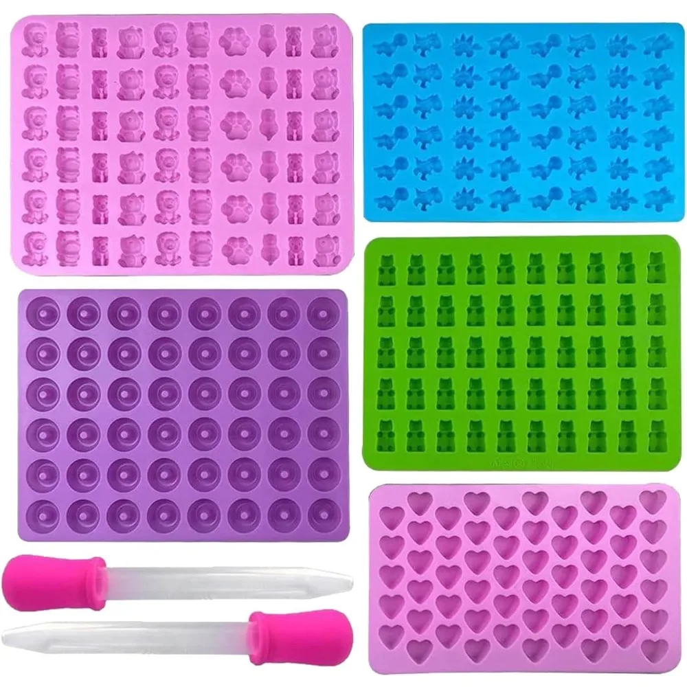 Kitchen Gadgets Set - 5 個のキャンディシリコンモールド 2 ドロッパーセット付きキャンディグミモールドゼリートレイモールドセット再利用可能なキャンディベーキングモールドキッチンツール