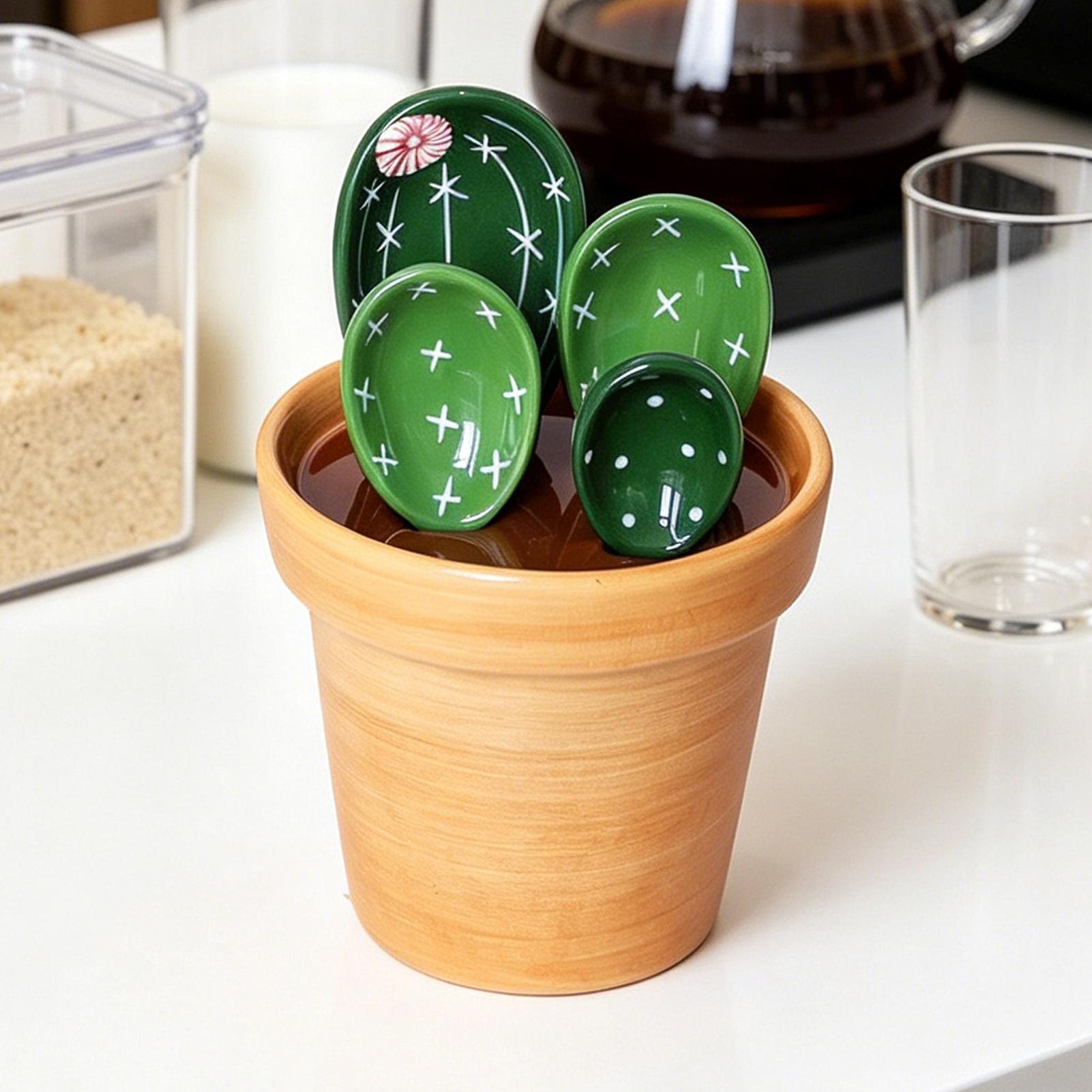 計量スプーンセット 4個入り セラミックサボテン型 収納付き - Kitchen Gadgets For Small Kitchens のレビューと価格