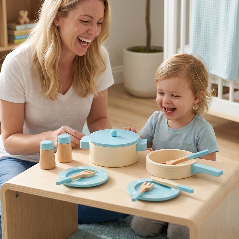 子供用木製キッチンプレイセット、鍋、フライパン、調理器具、食 - Kitchen Gadgets Kids のレビューと価格