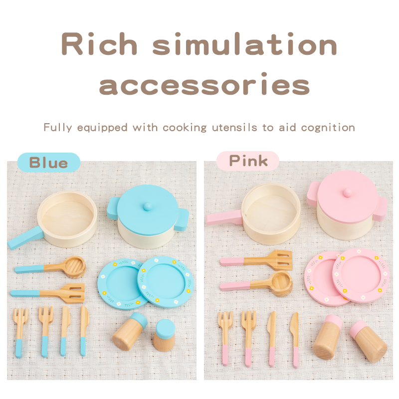 子供用木製キッチンプレイセット、鍋、フライパン、調理器具、食 - Kitchen Gadgets Kids のレビューと価格