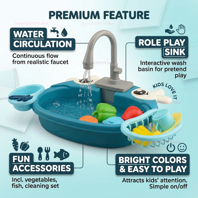 幼児用インタラクティブ水遊びシンクおもちゃ電動流水ごっこ遊び - Kitchen Gadgets Kids のレビューと価格